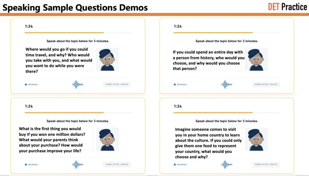 Hypothetical question demos of DET speaking sample .