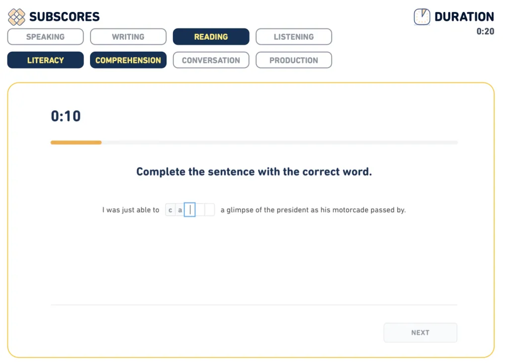 A screenshot of DET fill in the blanks questions.