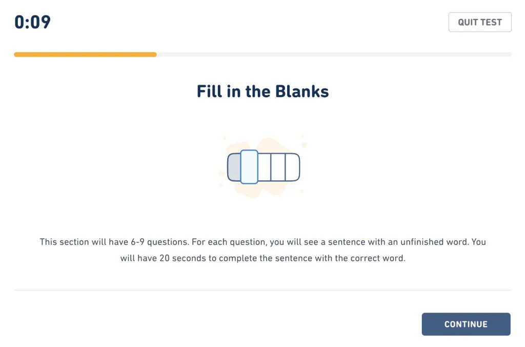 A screenshot of fill in the blanks intro page.