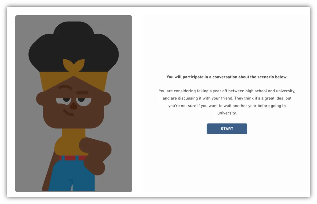 A screenshot of DET interactive listening scenario.