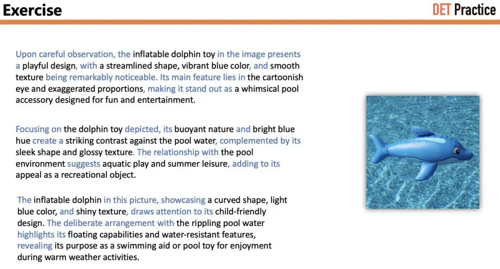 A screenshot of DET writing exercise question.