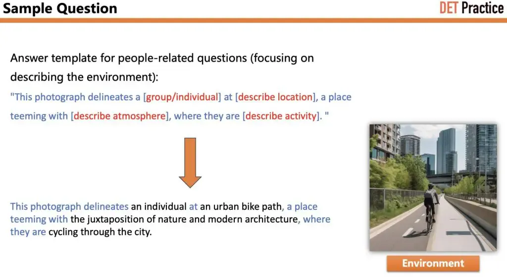 Sample Question 2 of Write about the Photo, with Template 1