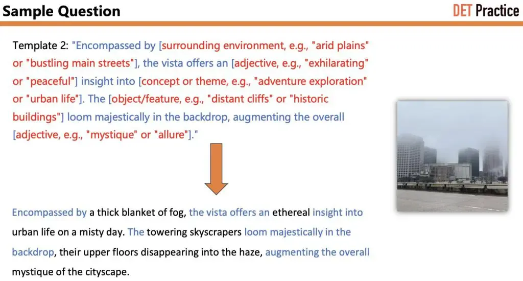 Sample Question 8 of Write about the Photo, with Template 2