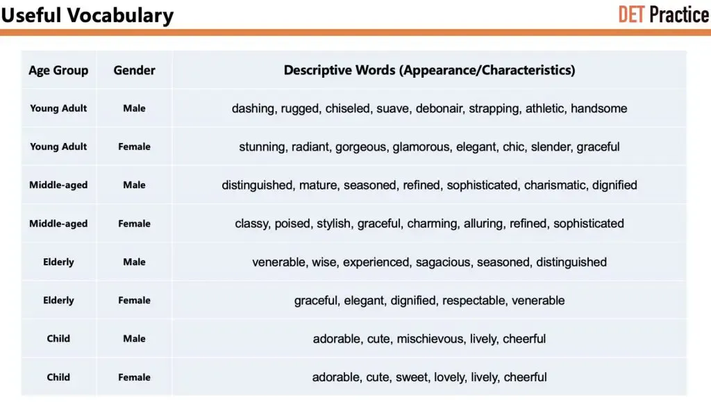 DET useful descriptive vocabulary for writing people.