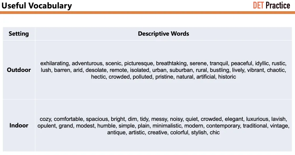 A wordlist to describe enviornments.